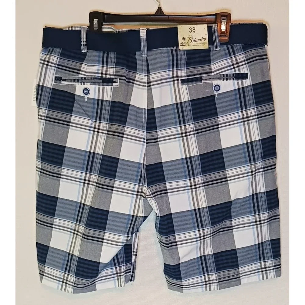 Islandia Clothing Co Shorts Blue Plaid Casual Pockets Size‎ 38 New With Tags